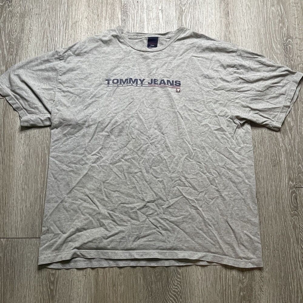 Vintage Tommy Jeans Men’s T Shirt Gray Size XXL Y2K Fashion
